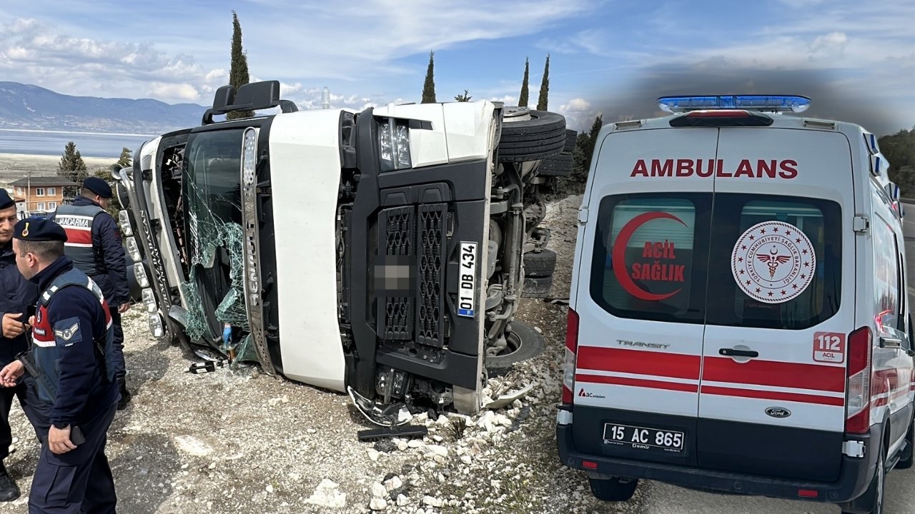 Burdur'da TIR yan yattı: 1 yaralı