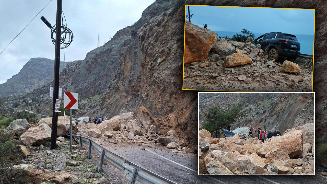 Antalya yolunda heyelan: Dev kayalar düştü, 1 kişi yaralandı