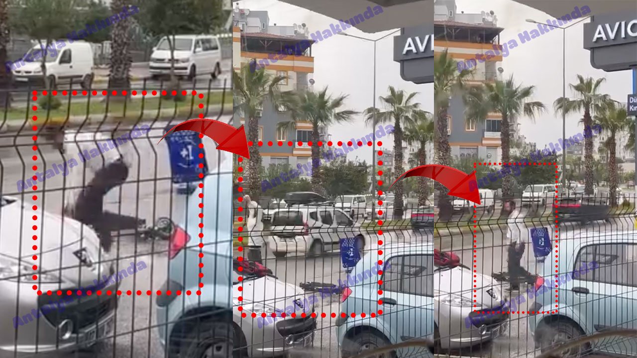 Antalya'da olay görüntü: Arızalanan scootera taşla saldırdı!