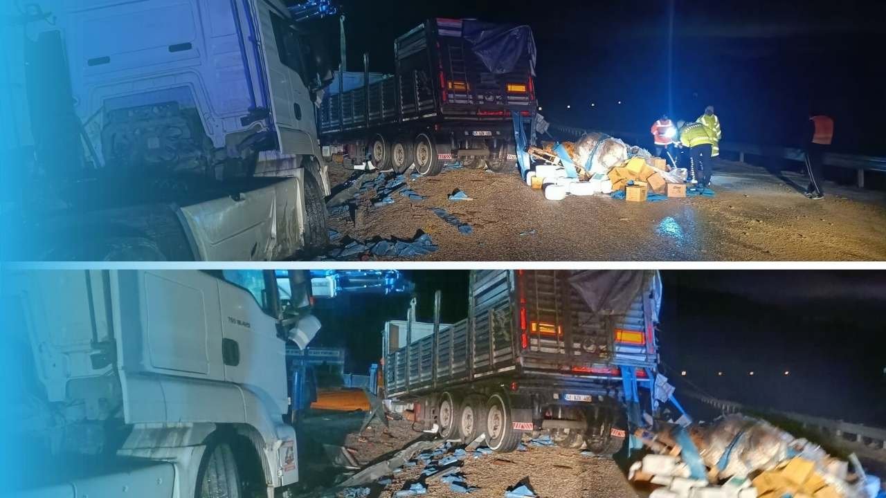 Antalya'da tır virajı alamadı, yükü yola saçıldı