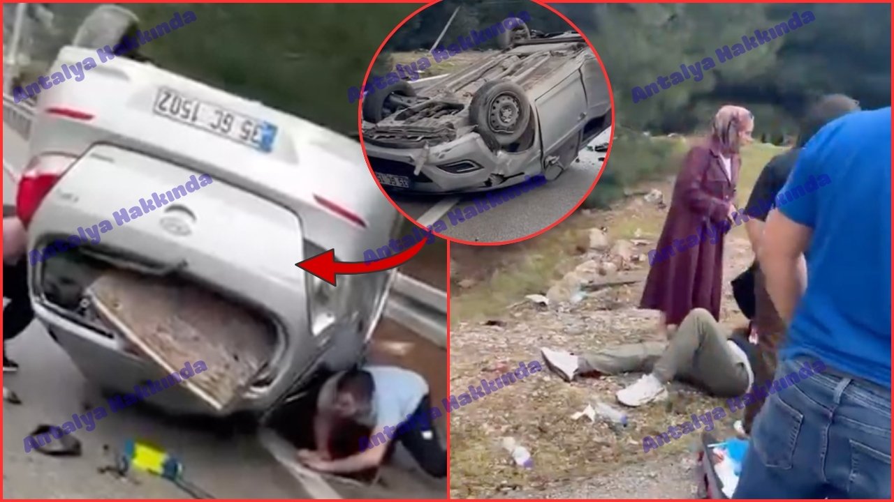 Antalya-Korkuteli yolunda araç ters döndü!