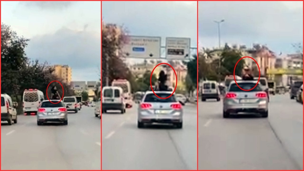 Antalya'da bir kadın aracın üzerinde dans etti! İşte o  anlar