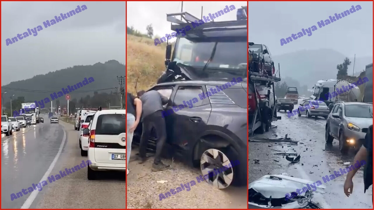 Antalya-Isparta yolunda ağır vasıtaların arasında sıkıştı! Kaza sonrası anlar kamerada