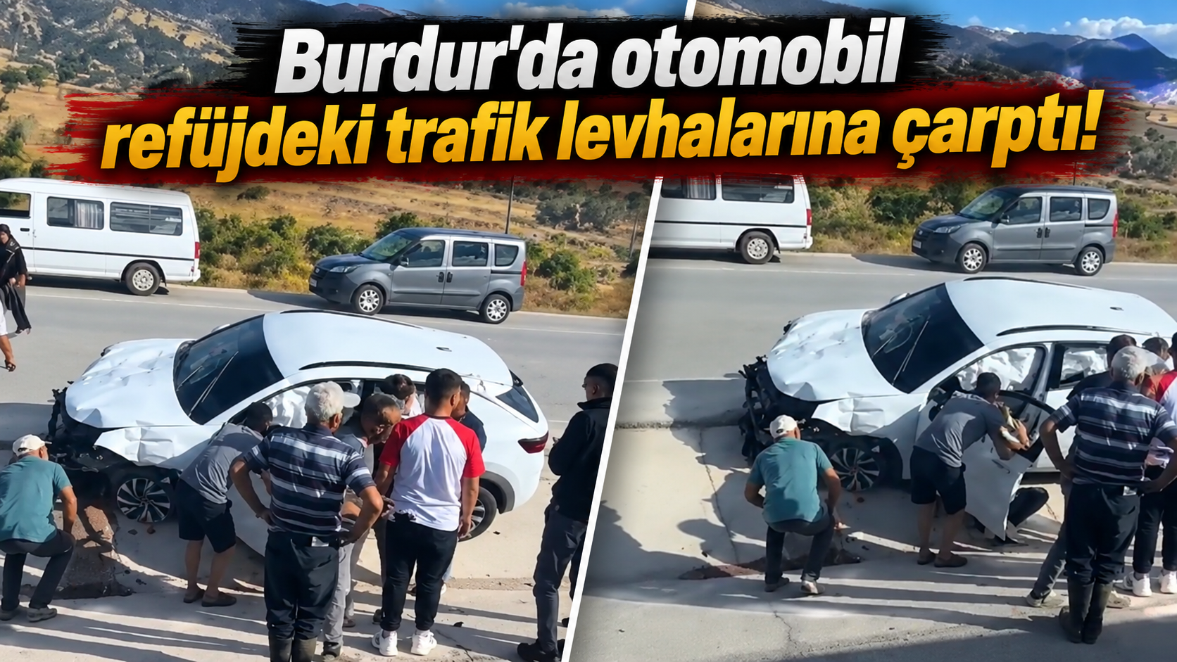 Burdur'da otomobil refüjdeki trafik levhalarına çarptı!