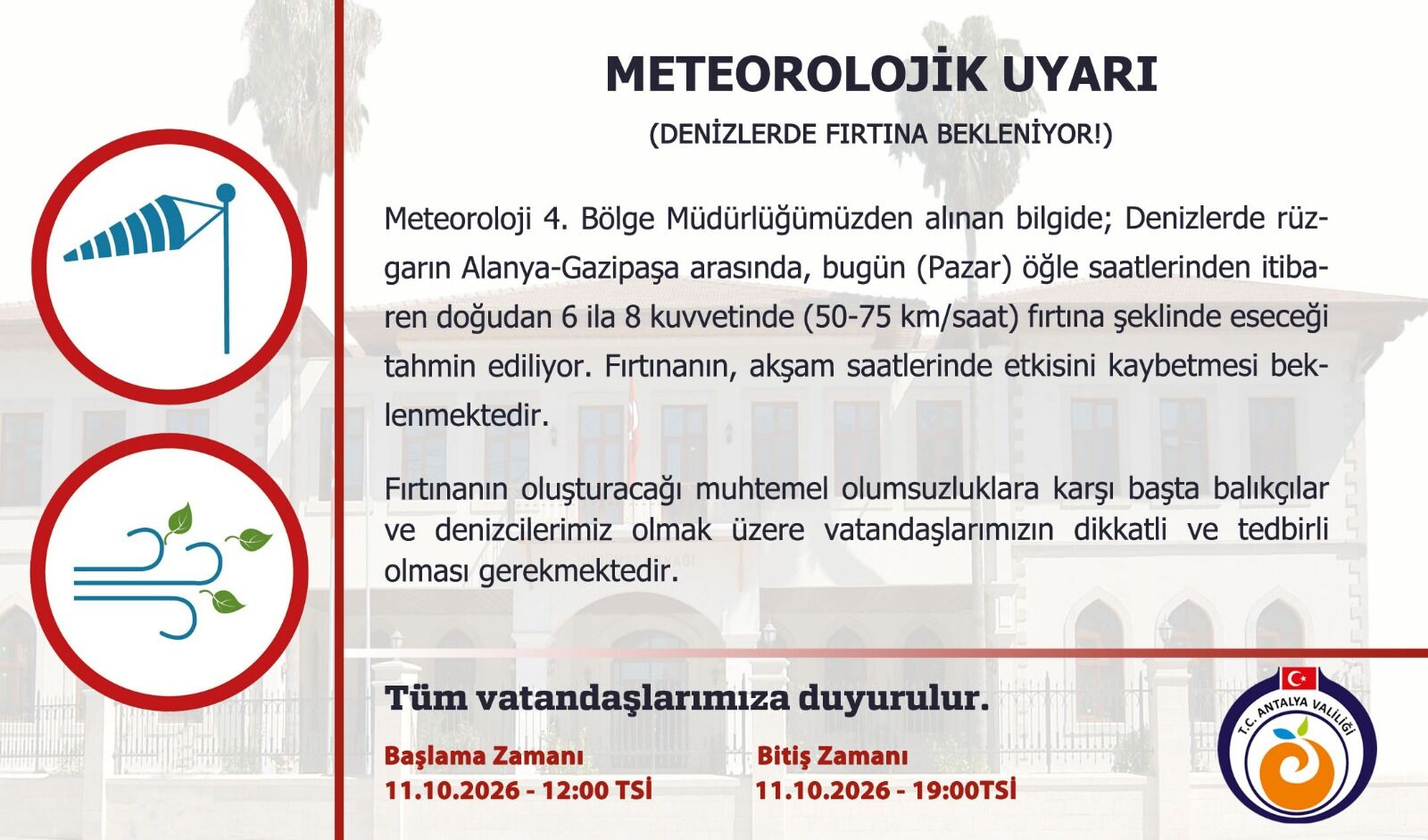 Antalya Denizlerde Firtina Uyarisi