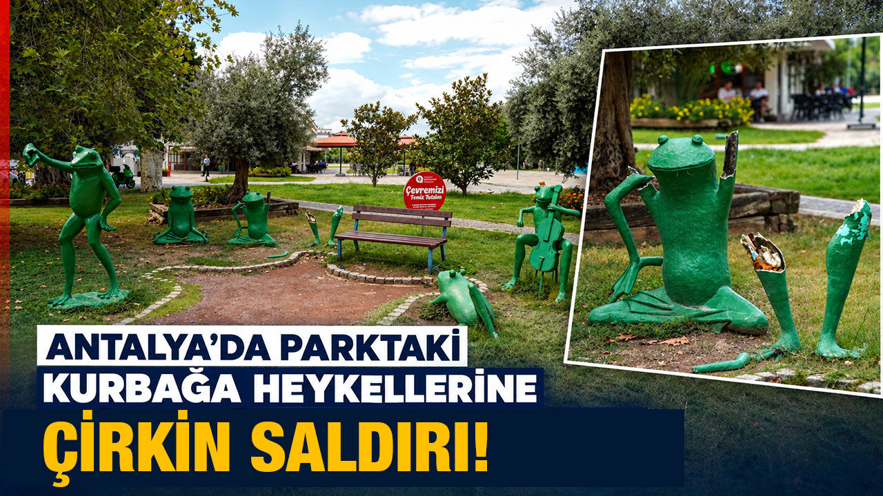 Antalya’da park girişindeki kurbağa heykellerine çirkin saldırı!