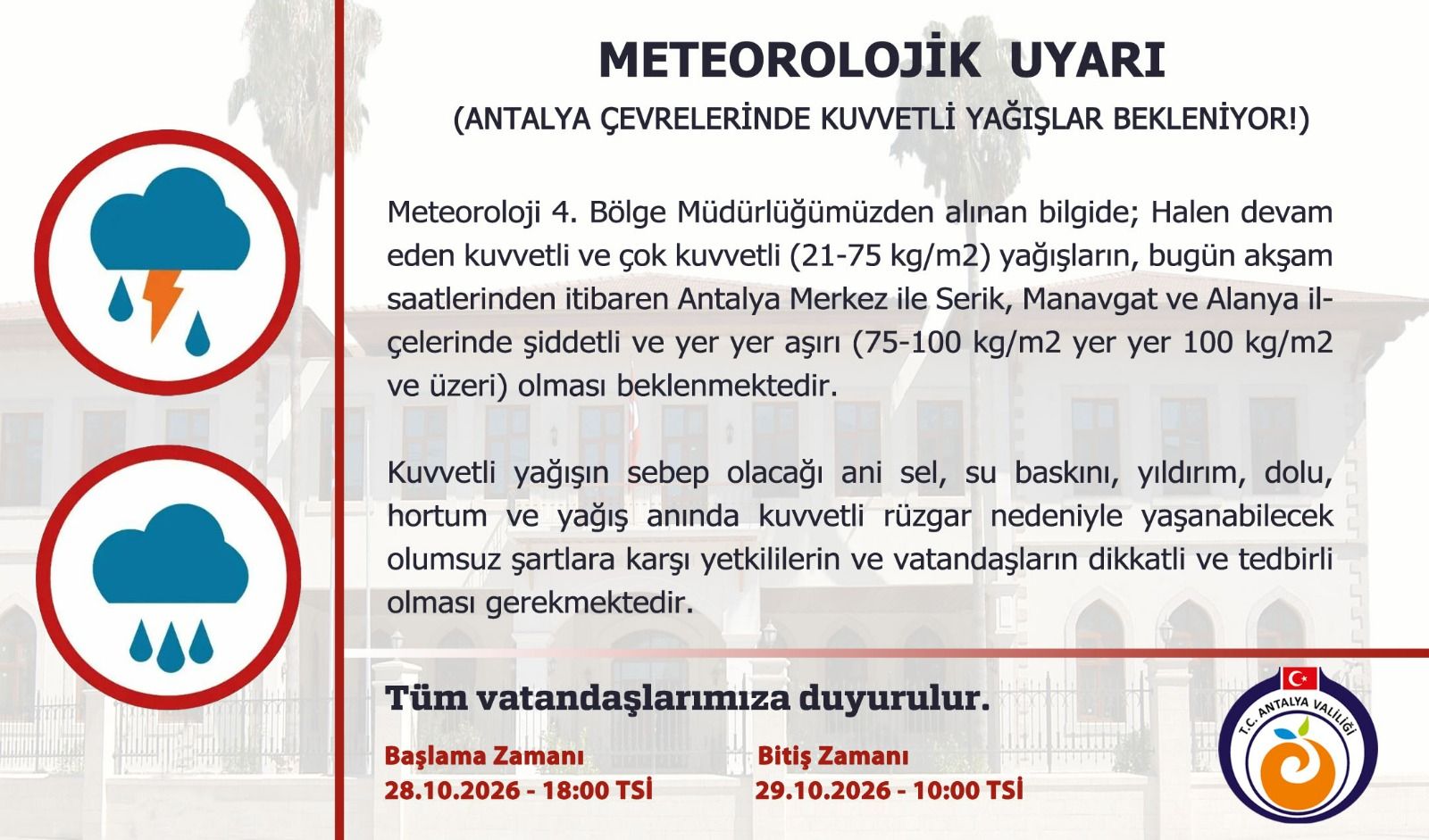 Yağış Uyarı 28 Ekim