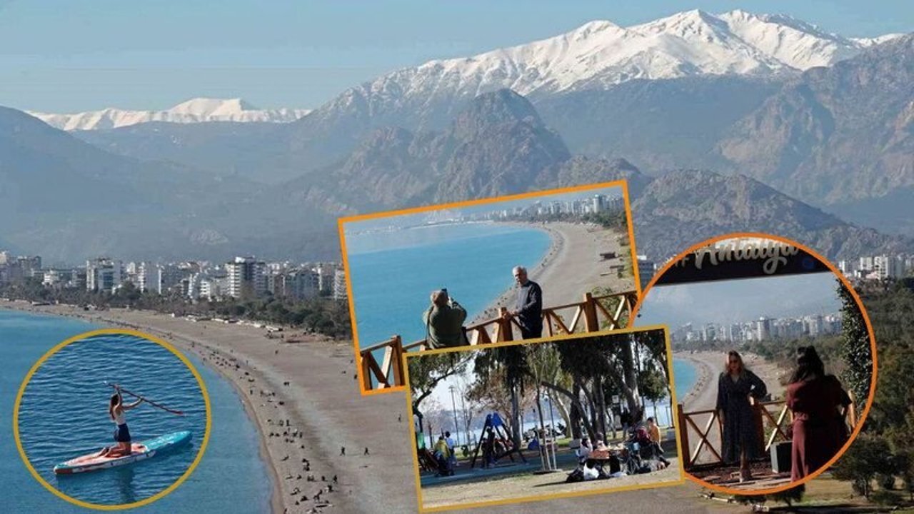 Antalya’da yeni yıl: Kar manzarası eşliğinde deniz keyfi 