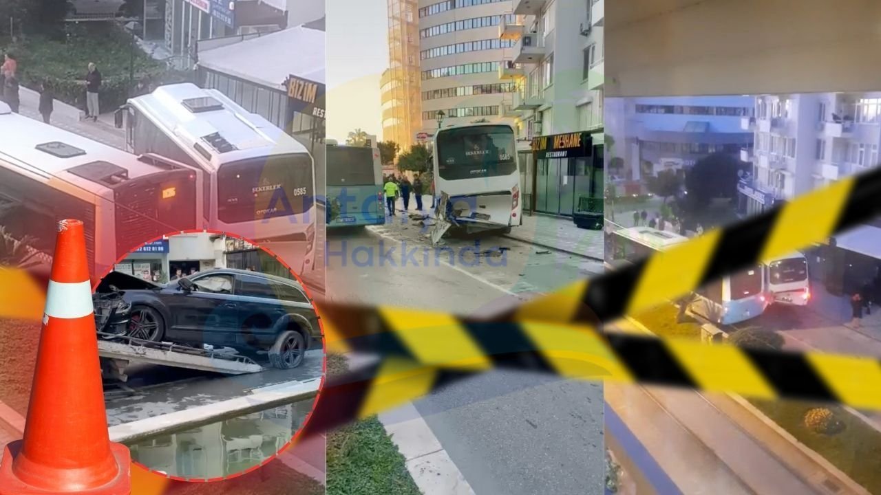 Antalya’da korkutan kaza! İki otobüs ve otomobil birbirine girdi