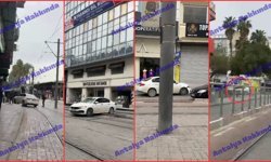 Antalya’da alkollü sürücü tramvay yoluna girip ters yönde ilerledi! İşte o anlar