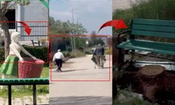 Antalya'da pes dedirten olay: Parktaki bankı böyle çaldılar!