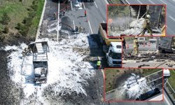 Otoyolda sprey yüklü kamyon alev alev yandı! İşte o anlar