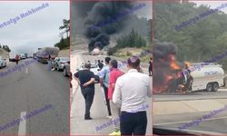 Antalya’da yakıt tankeri yandı trafik durdu! Feci yangın kamerada