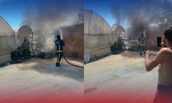 Antalya'da seraların arasındaki otomobil yangında küle döndü