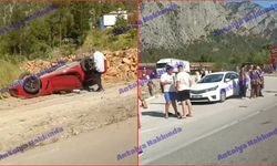 Isparta-Antalya yolunda otomobil takla attı!