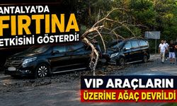 Antalya’da fırtına etkisini gösterdi! VIP araçların üzerine ağaç devrildi