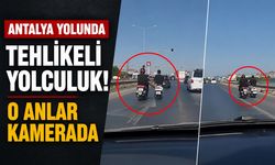 Antalya yolunda tehlikeli motosiklet yolculuğu kamerada!
