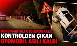 Mersin-Antalya yolunda kaza: Kontrolden çıkan otomobil asılı kaldı