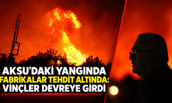 Aksu'daki yangında fabrikalar tehdit altında: Vinçler devreye girdi