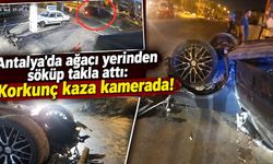 Antalya'da ağacı yerinden söküp takla attı: Korkunç kaza kamerada!