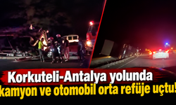 Korkuteli-Antalya yolunda kamyon ve otomobil orta refüje uçtu!