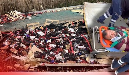 Isparta’da elma yüklü çekici devrildi: 1 kişi yaralandı!