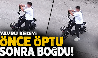 Yavru kediyi önce öptü sonra boğdu! İşte o anlar