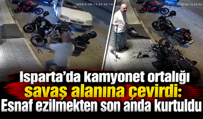 Isparta’da kamyonet ortalığı savaş alanına çevirdi: Esnaf ezilmekten son anda kurtuldu!