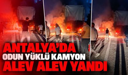 Antalya’da odun yüklü kamyon alev alev yandı