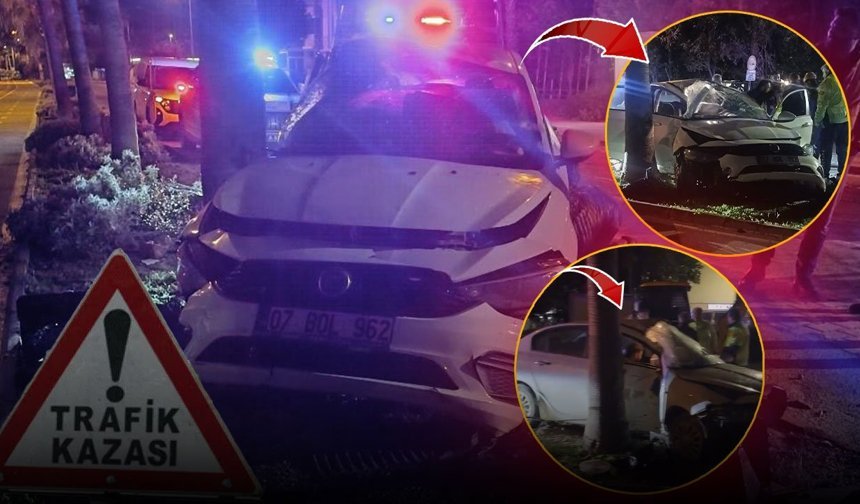 Antalya'da feci kaza: Otomobil elektrik direğine çarptı, 2 yaralı