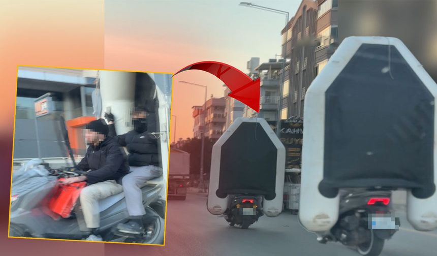Antalya'da motosiklette şişme botlu tehlikeli yolculuk kamerada!