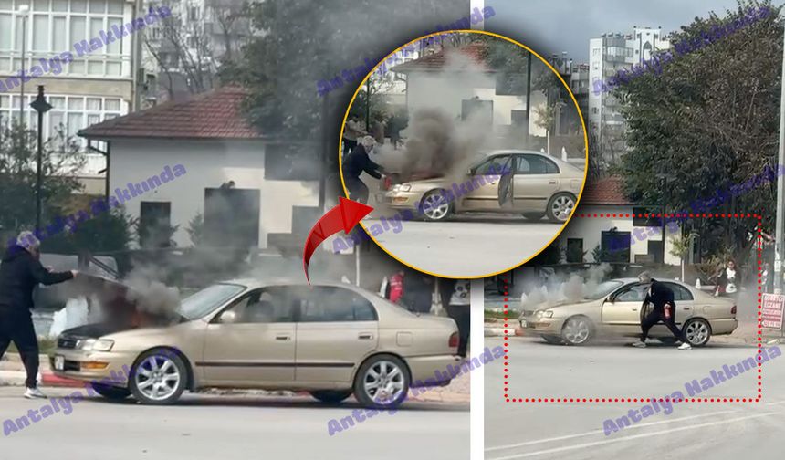 Antalya'da seyir halindeki araç alevlere teslim oldu