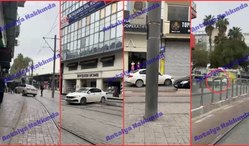 Antalya’da alkollü sürücü tramvay yoluna girip ters yönde ilerledi! İşte o anlar