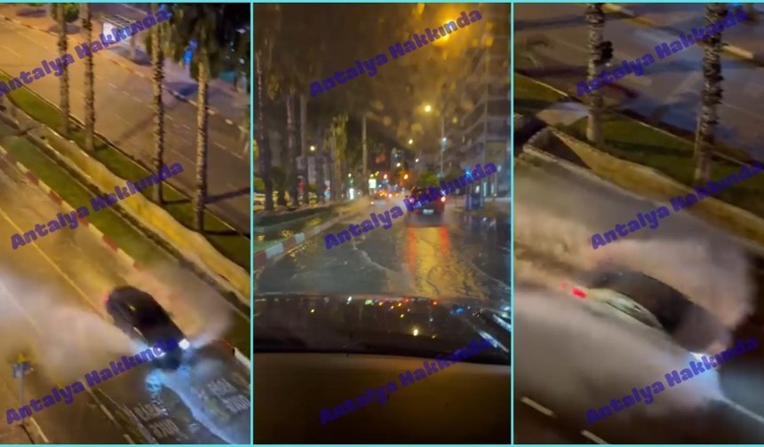 Antalya’da yağmursuz havada yol sular altında kaldı!