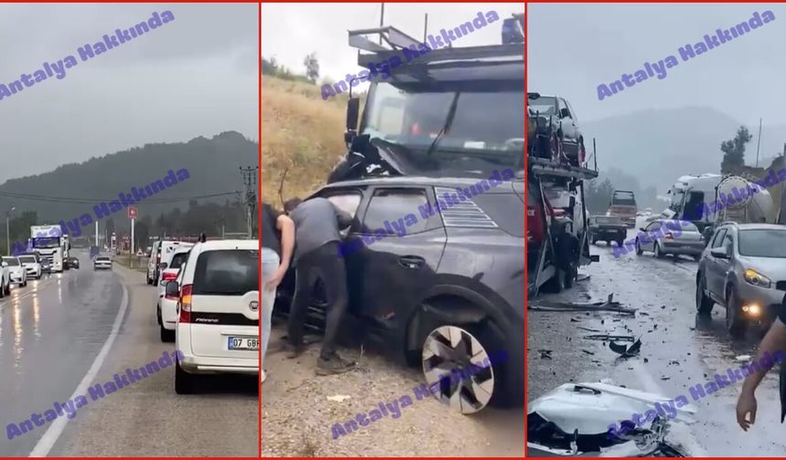 Antalya-Isparta yolunda ağır vasıtaların arasında sıkıştı! Kaza sonrası anlar kamerada