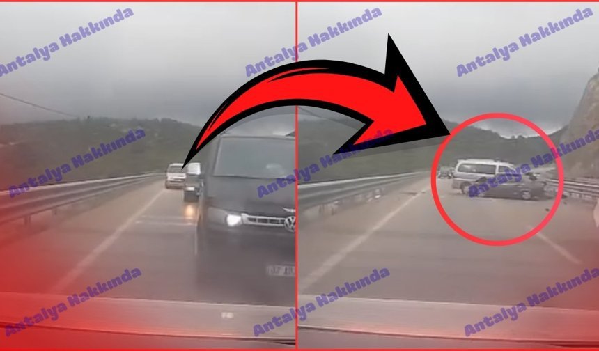 Sağanak Korkuteli-Antalya yolunu vurdu: Kaza anı kamerada!