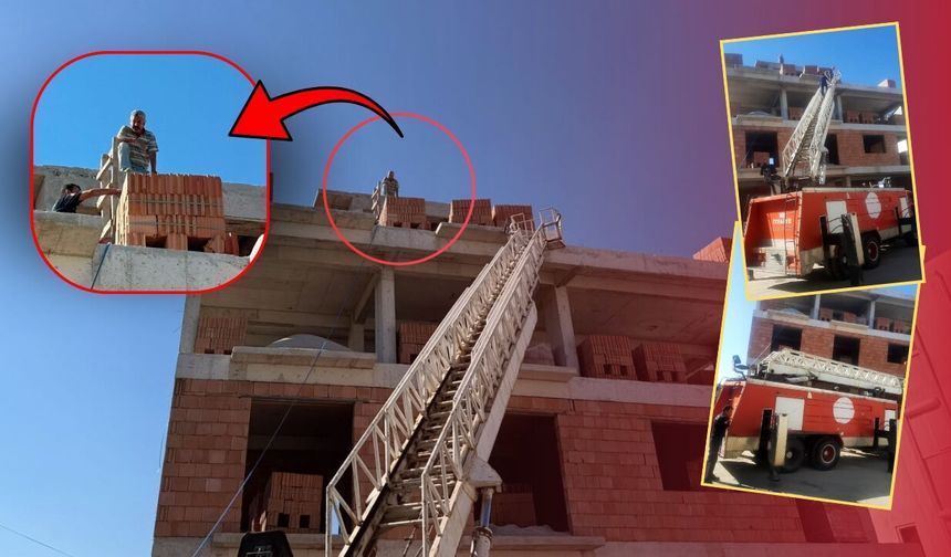 Antalya'da merdiveni devrilen inşaat ustası üst katta mahsur kaldı