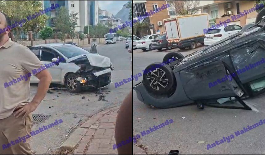 Antalya'da feci kaza: Otomobiliyle takla atıp ters durdu!