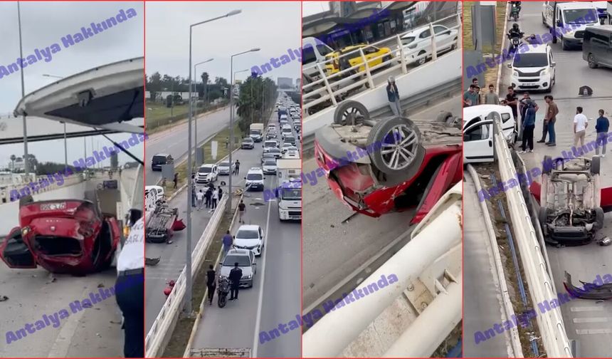 Antalya'da feci kaza: Alt geçit girişinde takla atıp ters döndü!