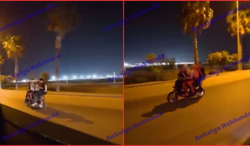 Antalya’da 4 çocuk tek motosiklette: Tehlikeli anlar kamerada!