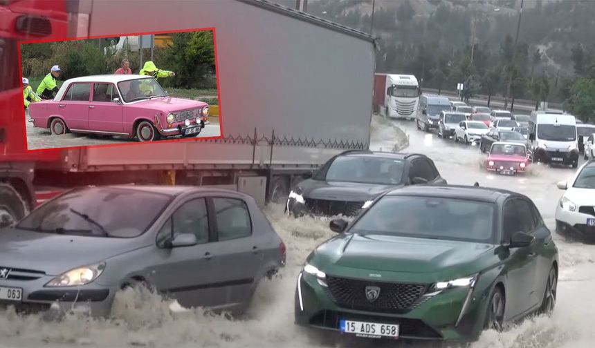 Burdur-Antalya kara yolunda şiddetli yağış etkili oldu! Trafik aksadı!