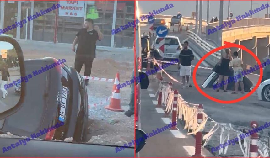 Antalya'da lüks otomobil çukura düştü!