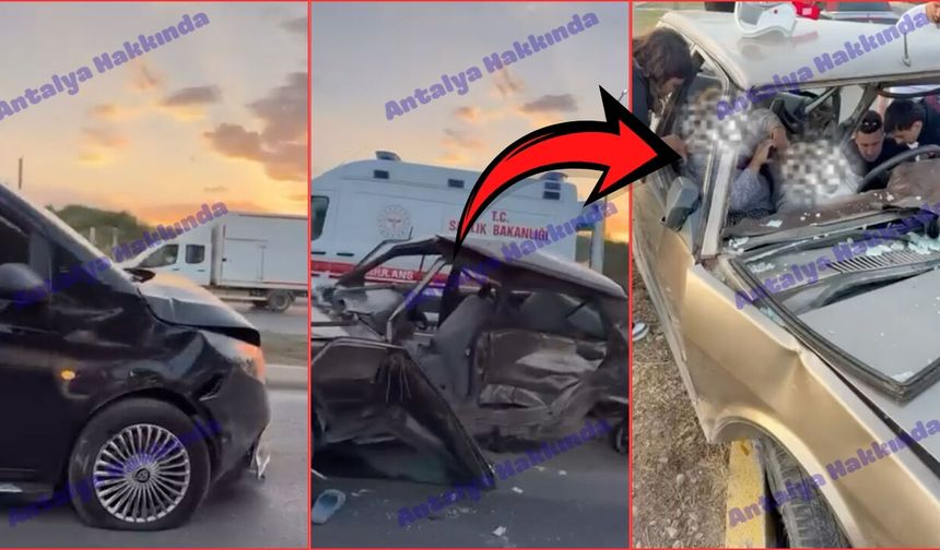 Antalya'da feci çarpışma: Otomobil kağıt gibi ezildi!