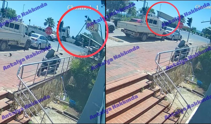 Alanya'da damperli kamyon sinyalizasyon direğini yıktı! İşte o anlar
