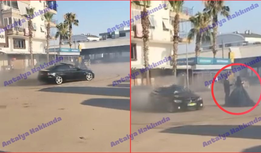 Antalya'da gelin ve damadın etrafında drift attı! İşte o anlar