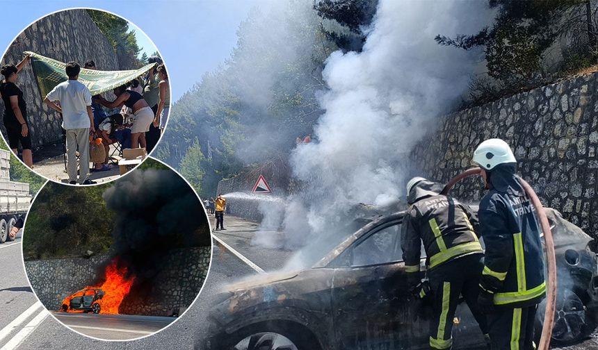 Antalya'da tatilden dönen ailenin aracı küle döndü!