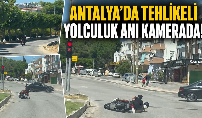 Antalya'da motosiklet kırmızı ışıkta devrildi: Tehlikeli yolculuk anı kamerada!