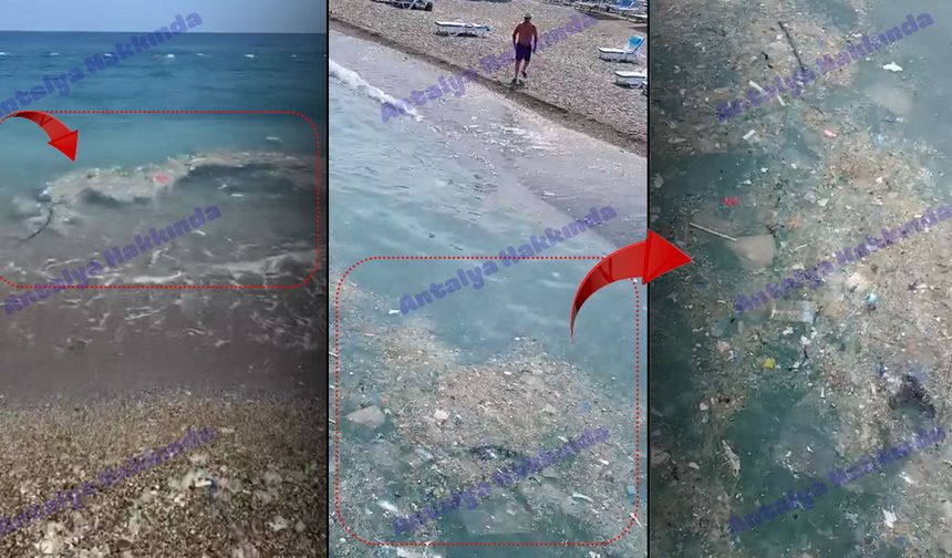 Antalya'da tepki çeken görüntü: Deniz yüzeyini çöpler kapladı!