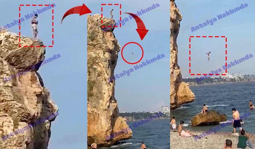 Antalya'da falezlerinde tehlikeli atlayış kamerada: Yürekleri ağza getirdi!