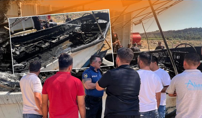 Antalya'da karaya çekilen tekne alev alev yandı